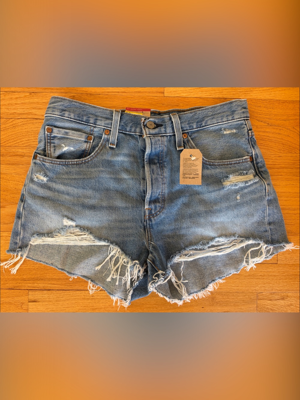 Levi's 501 Light Blue Distressed Denim Cutoff Shorts